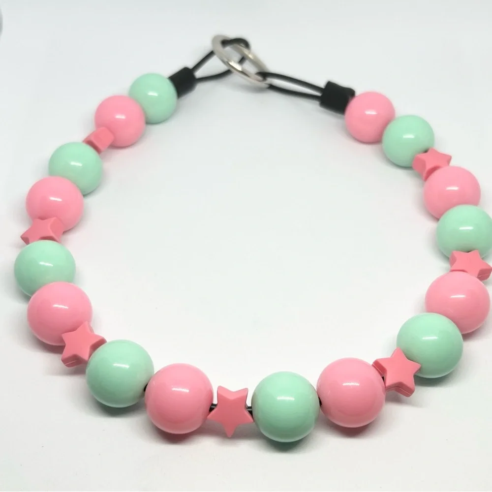 Watermelon Pink & Seafoam Green Beaded Dog Collar Necklace Size Medium
